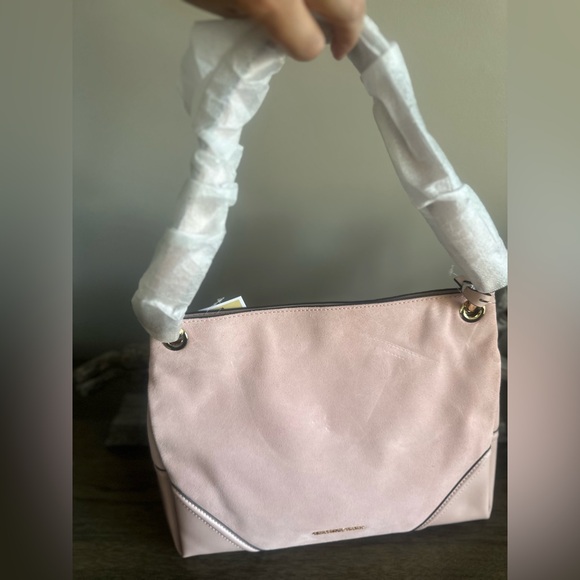 MICHAEL KORS NICOLE PINK SUEDE/LEATHER MEDIUM SHOULDER TOTE BAG - Picture 5 of 12
